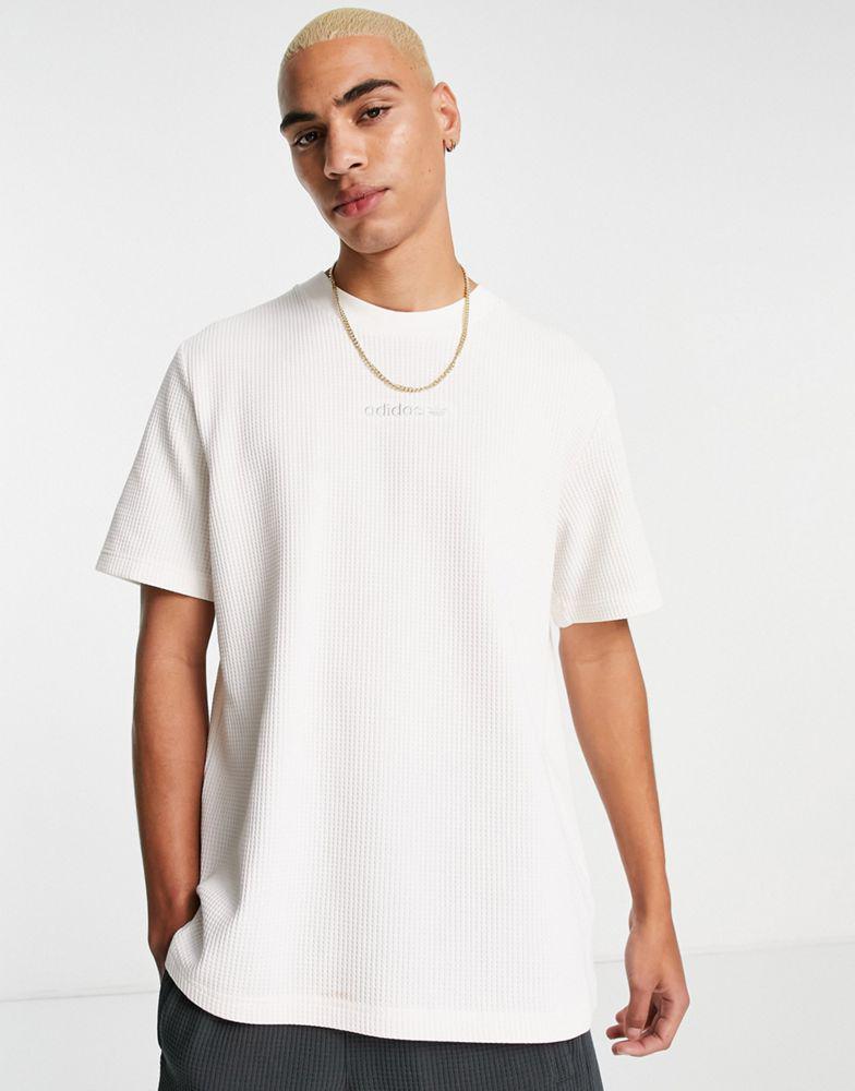 adidas Originals 'Tonal Textures' waffle t-shirt in chalk white with back logo商品第1张图片规格展示