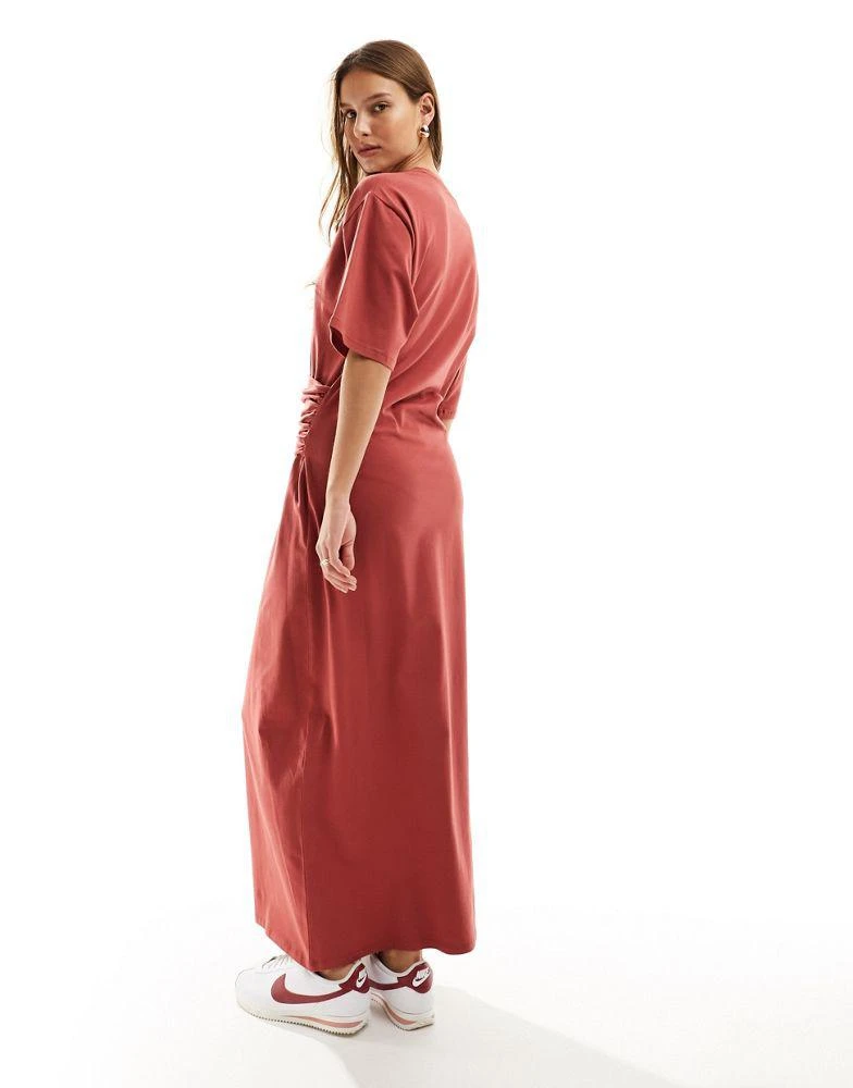 商品ASOS|ASOS DESIGN short sleeve with twist detail midi dress in terracotta,价格¥276,第2张图片详细描述