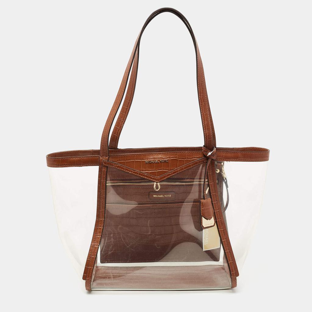 商品[二手商品] Michael Kors|Michael Kors Brown/Clear PVC and Croc Embossed Leather Large Whitney Tote,价格¥1412,第1张图片