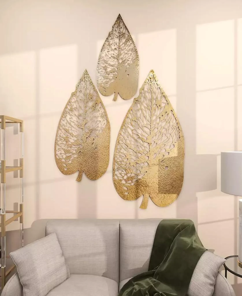 Novogratz Gold Metal Leaf Wall Decor with Laser Cut Detailing Set of 3 45", 36", 28"H 商品