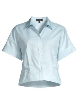 Short-Sleeve Cropped Button-Down Shirt商品第3张图片规格展示