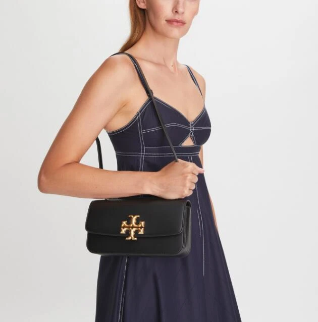 汤丽柏琦TORY BURCH 女士ELEANOR系列黑色皮质法棍包单肩斜挎包 89644-001 商品
