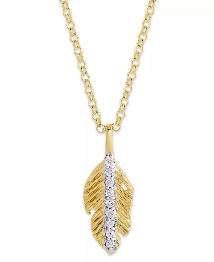 商品Macy's|Diamond 1/10 ct. t.w. Leaf Pendant Necklace in 14K Yellow Gold over Sterling Silver,价格¥1893,第1张图片