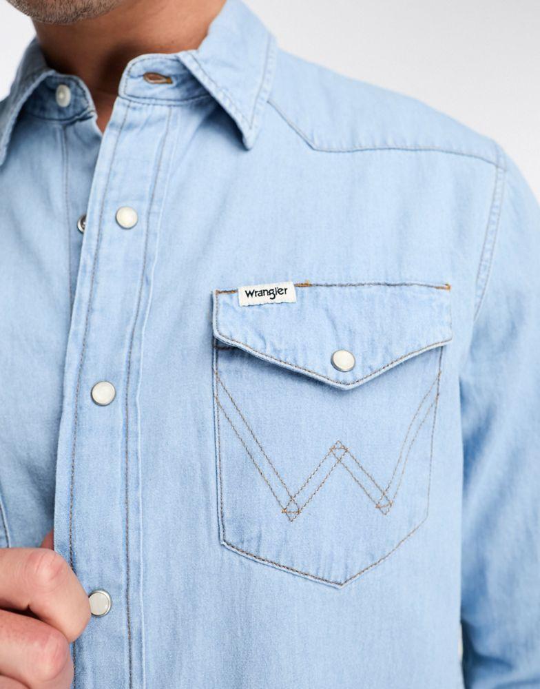 Wrangler western long sleeve shirt in light blue商品第4张图片规格展示