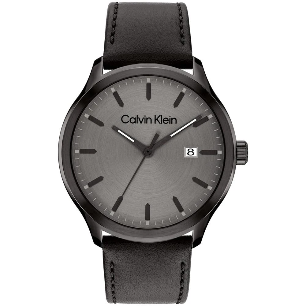 商品Calvin Klein|Men's 3H Quartz Black Leather Strap Watch 43mm,价格¥1130,第1张图片