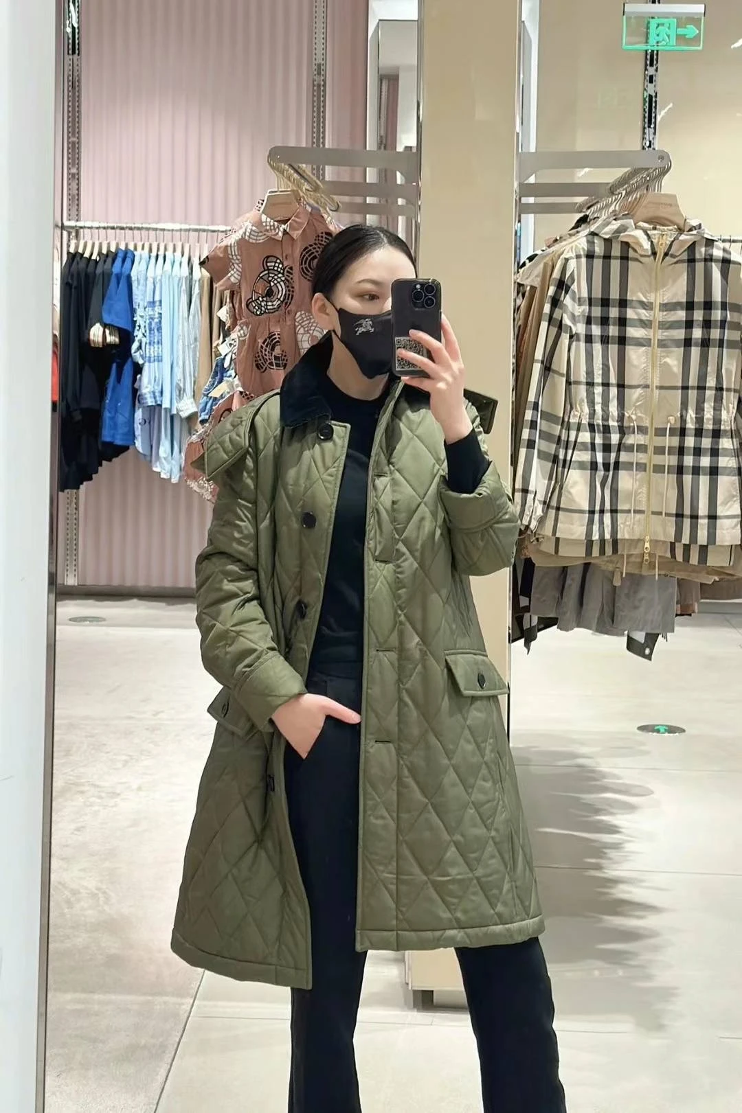 BURBERRY/博柏利 女士卡其绿色尼龙长款棉服 80790831 商品