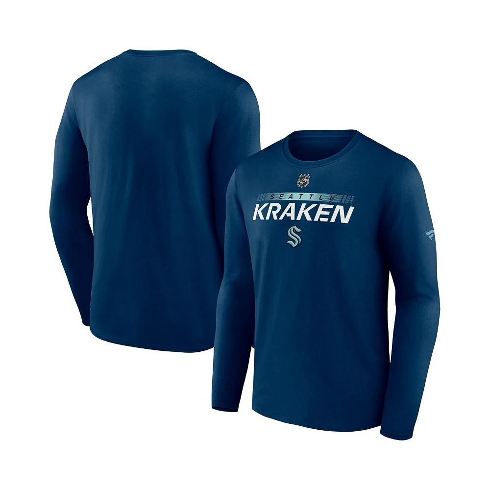 商品Fanatics|Men's Branded Deep Sea Blue Seattle Kraken Authentic Pro Core Collection Prime Wordmark Long Sleeve T-shirt,价格¥201,第1张图片