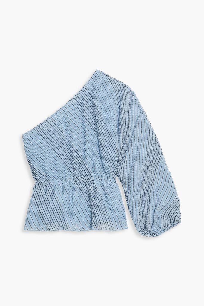 One-shoulder pleated striped georgette top商品第3张图片规格展示