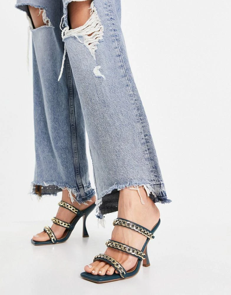 商品ASOS|ASOS DESIGN Nally chain detail heeled mules In teal,价格¥124,第2张图片详细描述