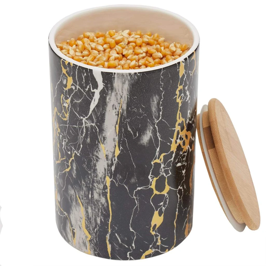 商品Home Basics|Home Basics Marble Like Large Ceramic Canister with Bamboo Top, Black,价格¥135,第3张图片详细描述