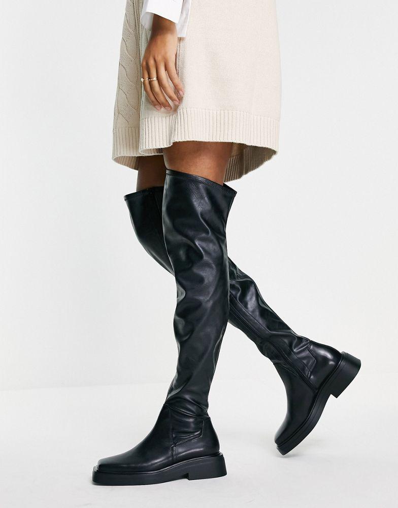 Vagabond Eyra square toe over the knee boots in black商品第1张图片规格展示