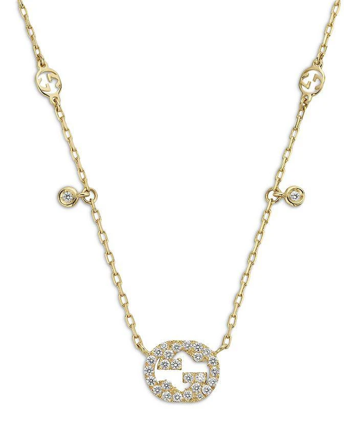 商品Gucci|18K Yellow Gold Interlocking G Diamond Dangle Pendant Necklace, 15-16.5",价格¥24850,第3张图片详细描述