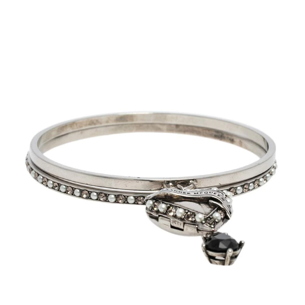 商品[二手商品] Alexander McQueen|Alexander McQueen Antique Silver Tone Heart Locket Charm Layered Bangle Bracelet,价格¥1794,第1张图片