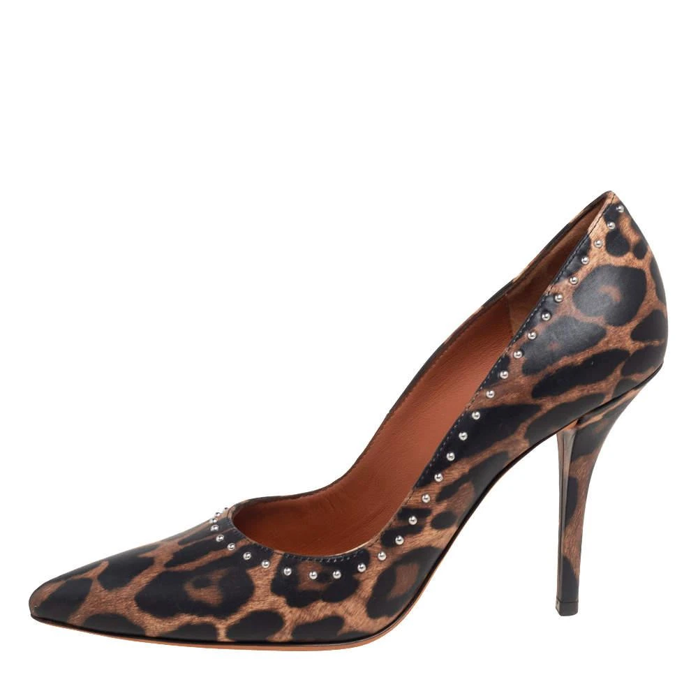 商品[二手商品] Givenchy|Givenchy Black/Beige Leopard Print Leather Studded Pointed Toe Pumps Size 36,价格¥1290,第2张图片详细描述