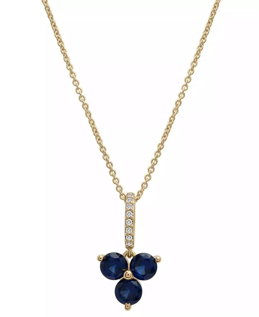 商品Macy's|Lab-Grown Blue Sapphire (1-1/10 ct. t.w.) & Diamond (1/20 ct. t.w.) Trillium 18" Pendant Necklace in 14k Gold-Plated Sterling Silver,价格¥2456,第1张图片