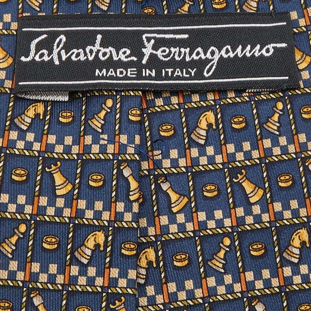 商品[二手商品] Salvatore Ferragamo|Salvatore Ferragamo Navy Blue Chess Print Silk Tie,价格¥1033,第3张图片详细描述