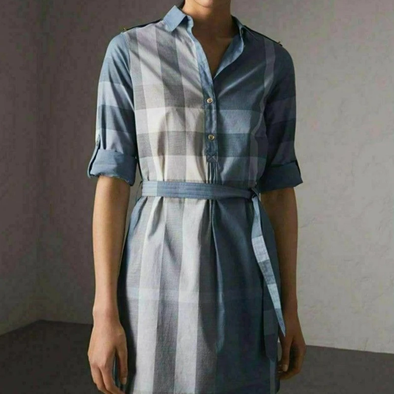 【现货】博柏利 Kelsy系列 女士蓝色帆布经典格纹连衣裙80277091 商品