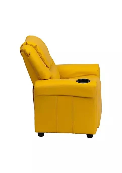 商品Flash Furniture|Furniture Contemporary Yellow Vinyl Kids Recliner With Cup Holder And Headrest Dg Ult Kid Yel Gg,价格¥2209,第4张图片详细描述