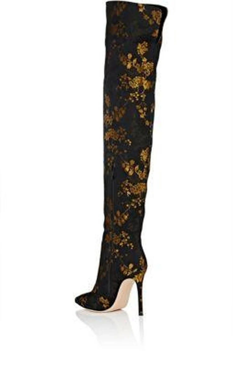 商品Gianvito Rossi|Rennes Kyoto-Floral-Print Jacquard Satin Cuissard Boots,价格¥13361,第3张图片详细描述