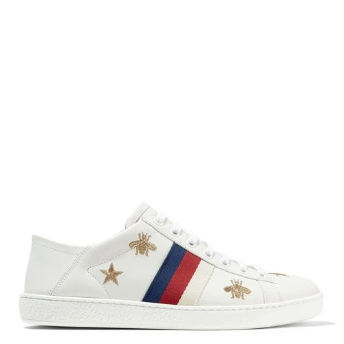 商品Gucci|【包税】GUCCI/古驰 经典款女士白色踩脚刺绣蜜蜂系带休闲运动鞋 498205 AXWQ0 9098,价格¥5495,第1张图片