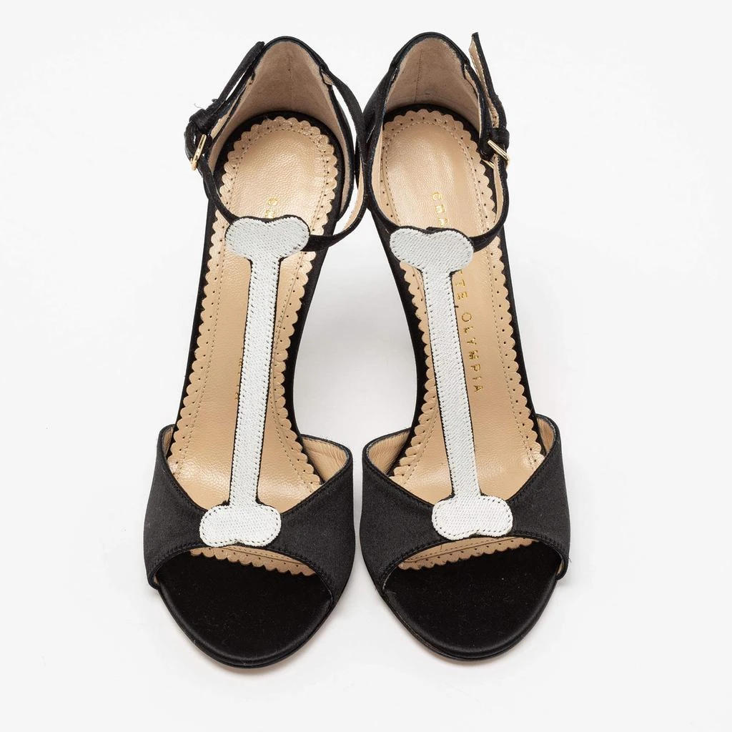 商品Charlotte Olympia|Charlotte Olympia Monochrome Satin Skeleton T Strap Sandals Size 36.5,价格¥1447,第3张图片详细描述