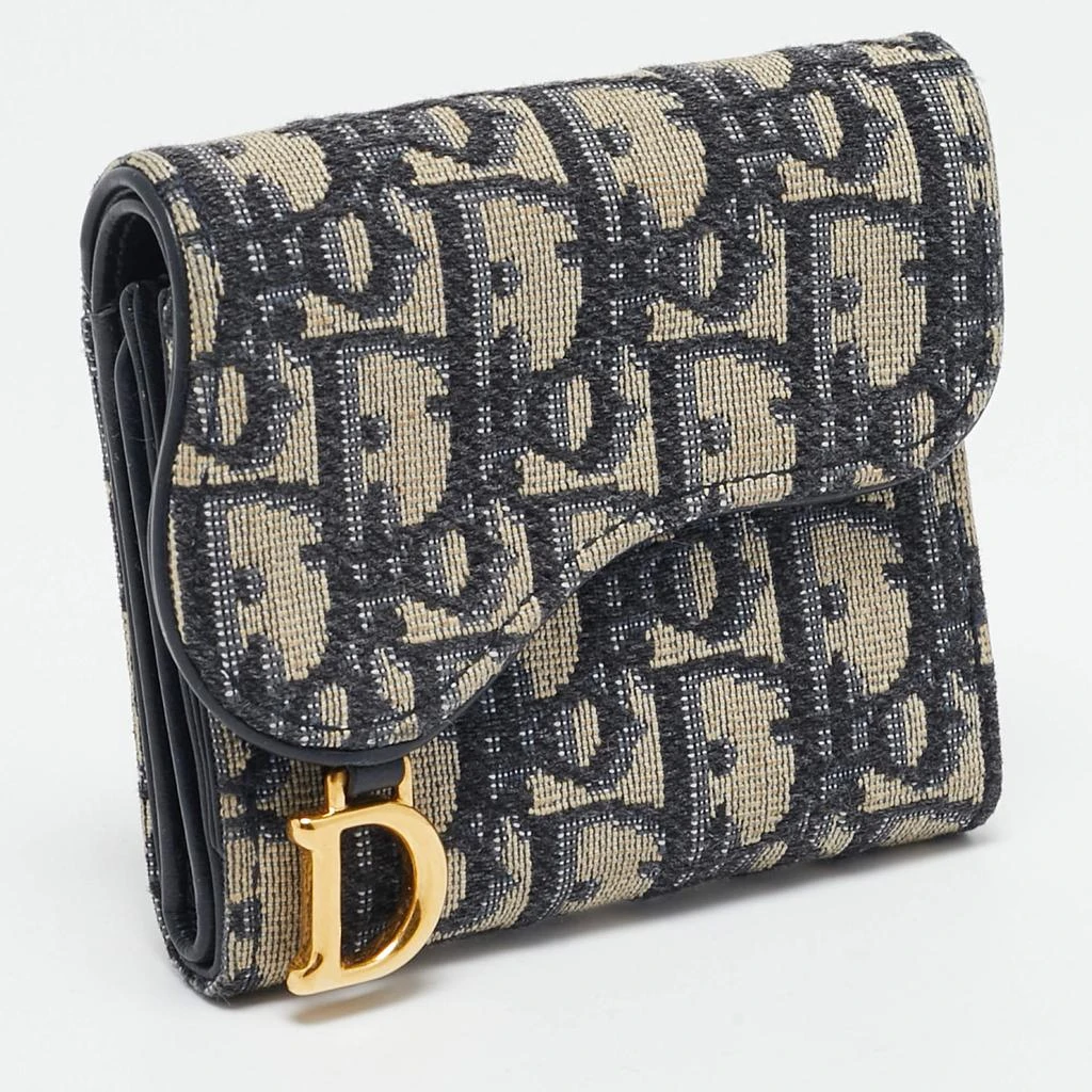 商品[二手商品] Dior|Dior Blue/Beige Oblique Canvas Saddle Lotus Wallet,价格¥3318,第3张图片详细描述