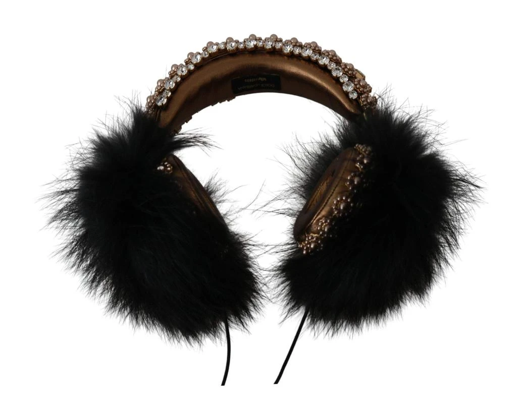 商品Dolce & Gabbana|Dolce & Gabbana Gold Black Crystal Fur Headset Audio Headphones,价格¥11112,第4张图片详细描述