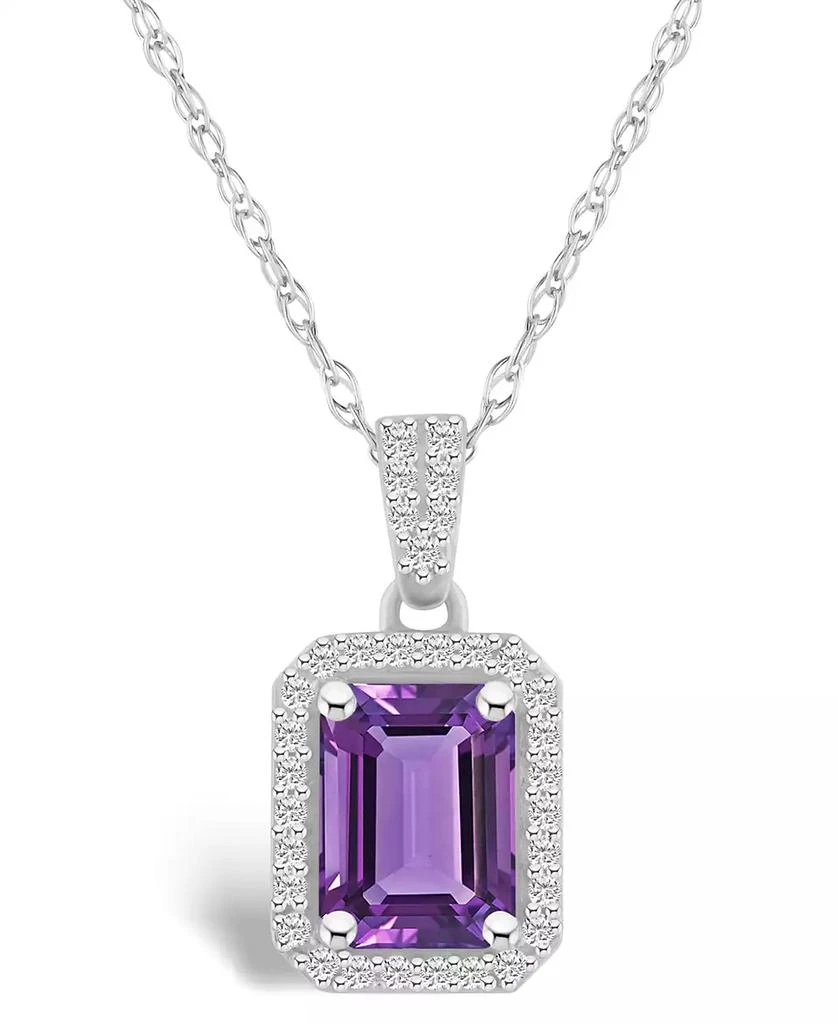 商品Macy's|Amethyst (1-3/5 ct. t.w.) and Lab Grown White Sapphire (1/5 ct. t.w.) Halo Pendant Necklace in 10K White Gold,价格¥3210,第1张图片