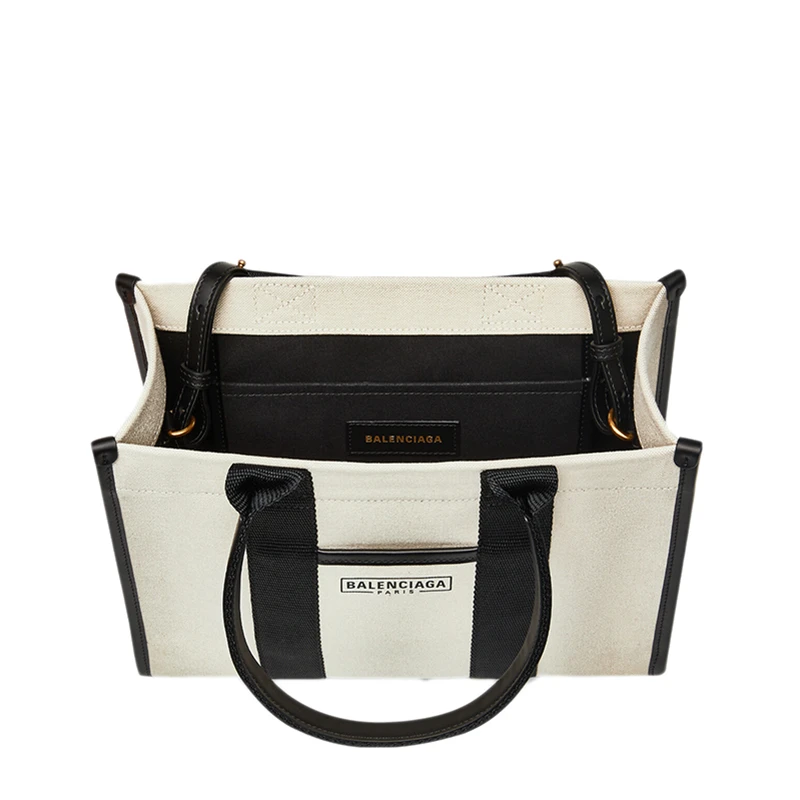 Balenciaga/巴黎世家 春夏新款 HARDWARE系列 女士小号浅米色/黑色棉质帆布徽标金属肩带手提斜挎单肩包6714022HHAM9260 商品