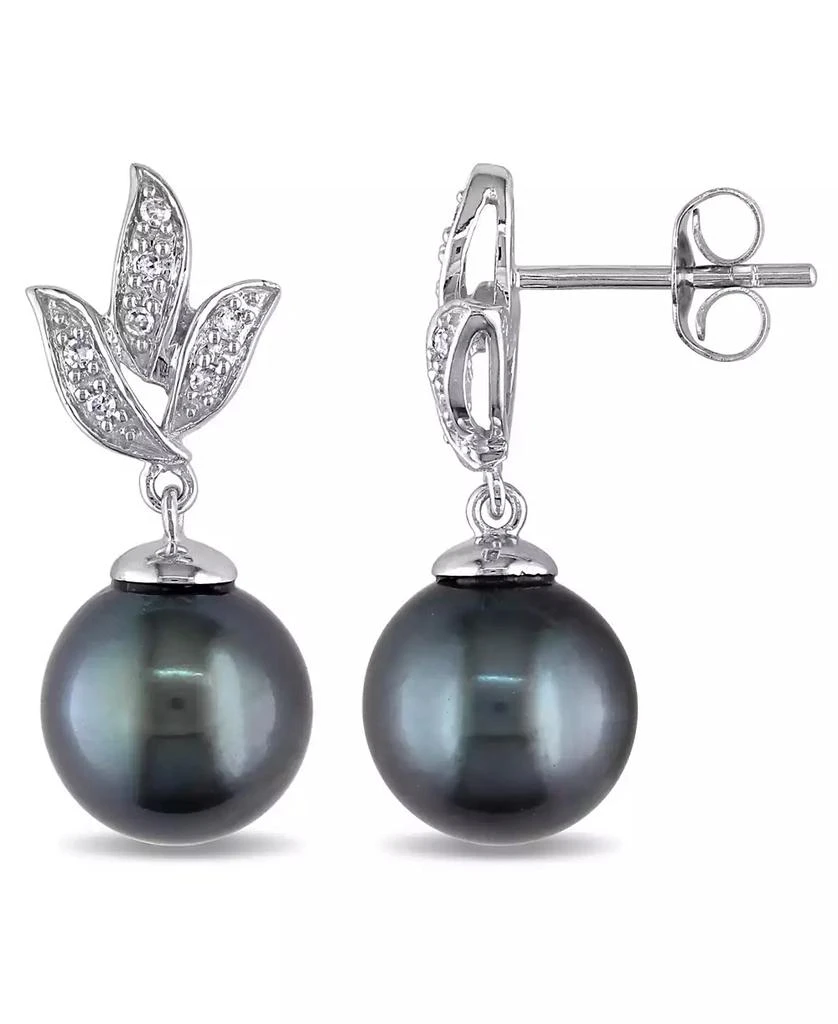 商品Macy's|Tahitian Cultured Pearl (9-9.5mm) and Diamond (1/10 ct. t.w.) Floral Earrings in 10k White Gold,价格¥4140,第1张图片