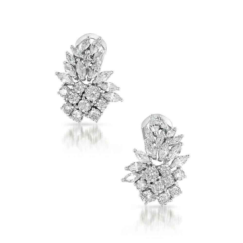 商品Genevive|Cubic Zirconia Sterling Silver White Gold Plated Marquise Cluster Earrings,价格¥1355,第3张图片详细描述