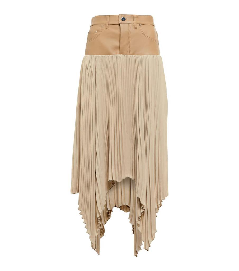 商品AMIRI|Pleated satin and leather midi skirt,价格¥14151,第1张图片