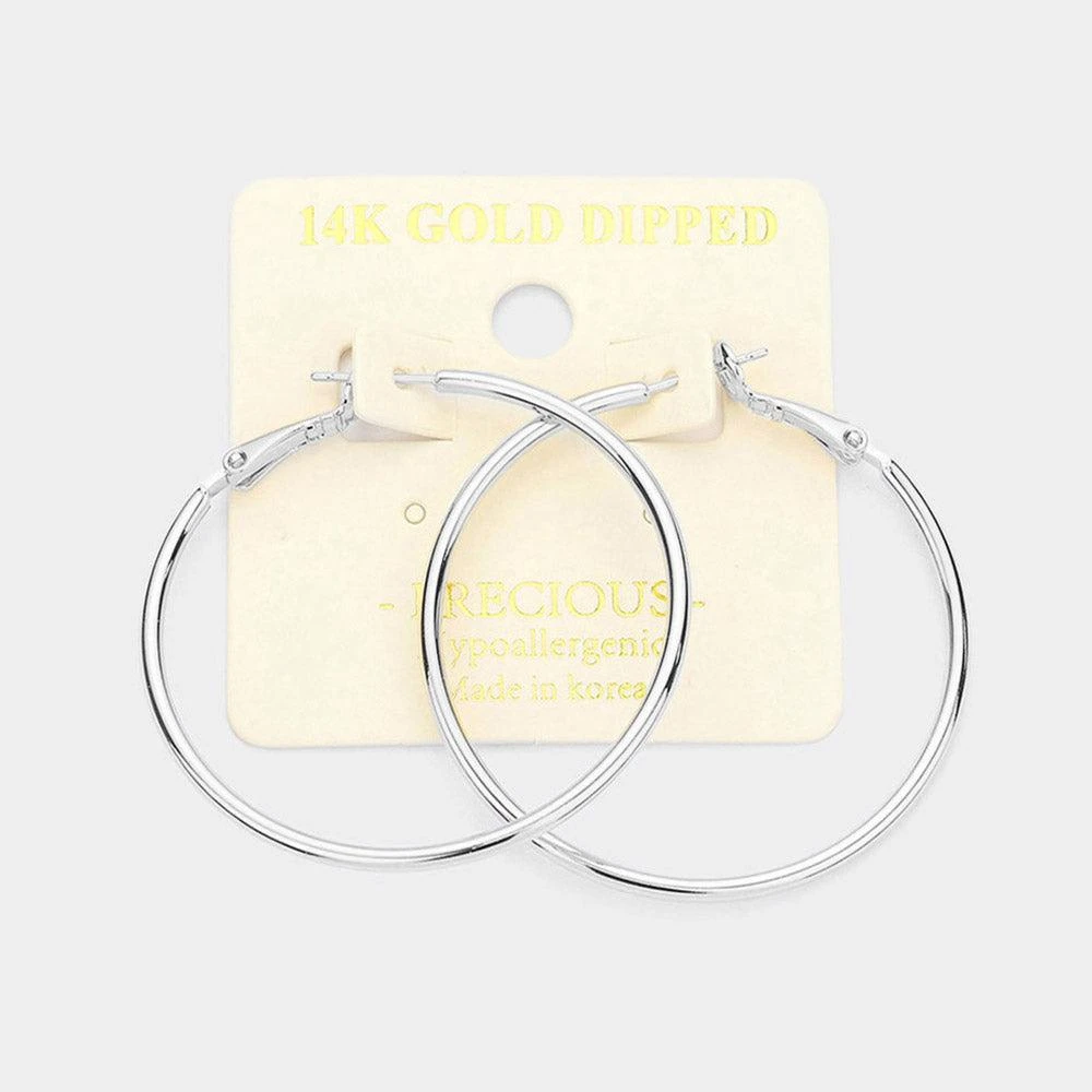 商品FASHNZFAB|14K White Gold Dipped Metal Hoop Earrings - Rhodium,价格¥150,第1张图片