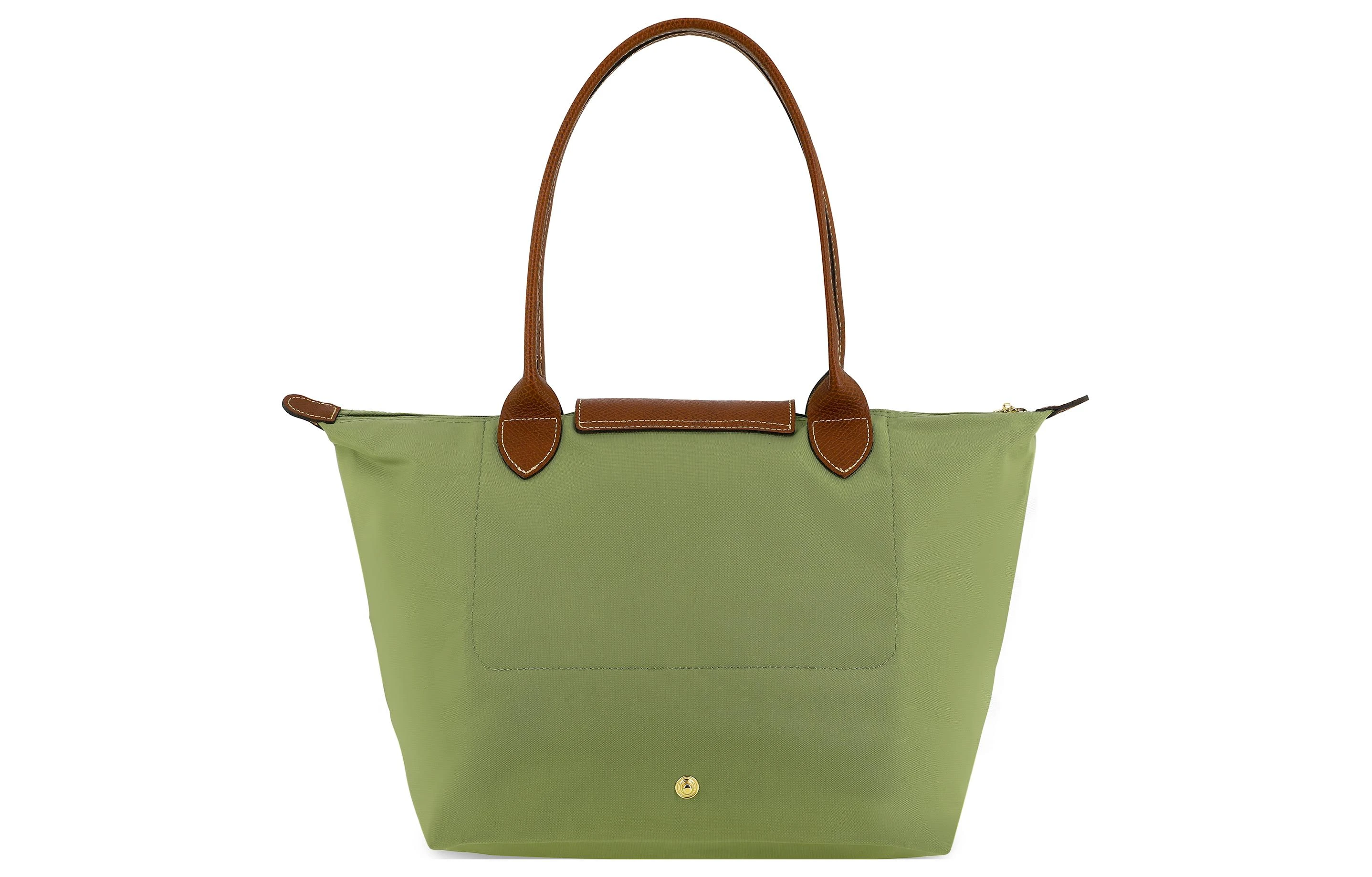 商品[国内直发] Longchamp|珑骧 Le Pliage 28 纯色徽标按扣拉链开合 帆布配皮 帆布包饺子包托特包Tote包购物袋手提单肩包 中号 女款 牛油果绿色,价格¥1278,第4张图片详细描述