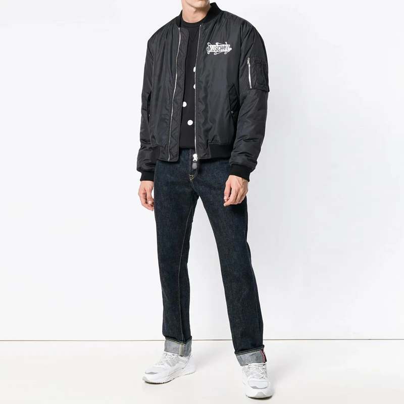 Moschino 莫斯奇诺 男士黑色徽标拉链飞行员夹克 ZV0635-5215-1555 商品