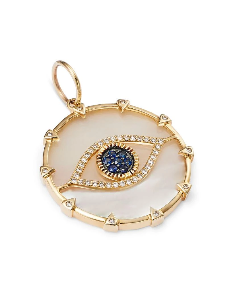 14K Yellow Gold Mother of Pearl Eye of Protection Diamond & Sapphire Pendant 商品