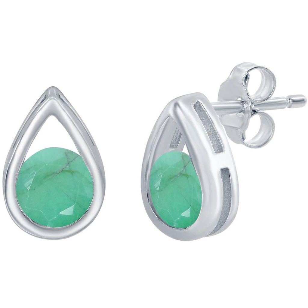 商品Classic|Classic Women's Earrings - Silver Pearshaped with Round Emerald Gemstone Stud | D-8163,价格¥319,第1张图片