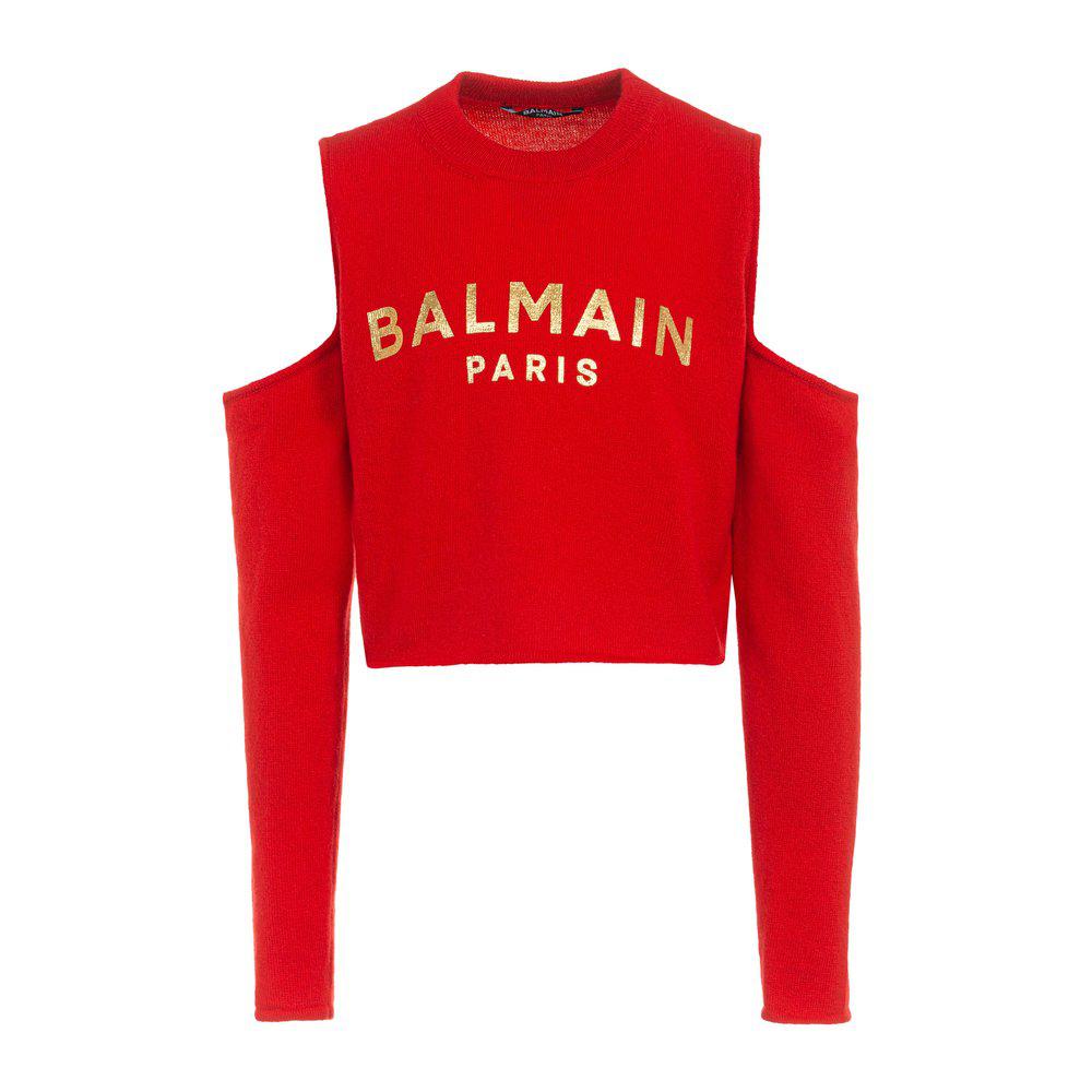 Balmain Kids Logo Printed Ribbed Hem Sweatshirt商品第1张图片规格展示