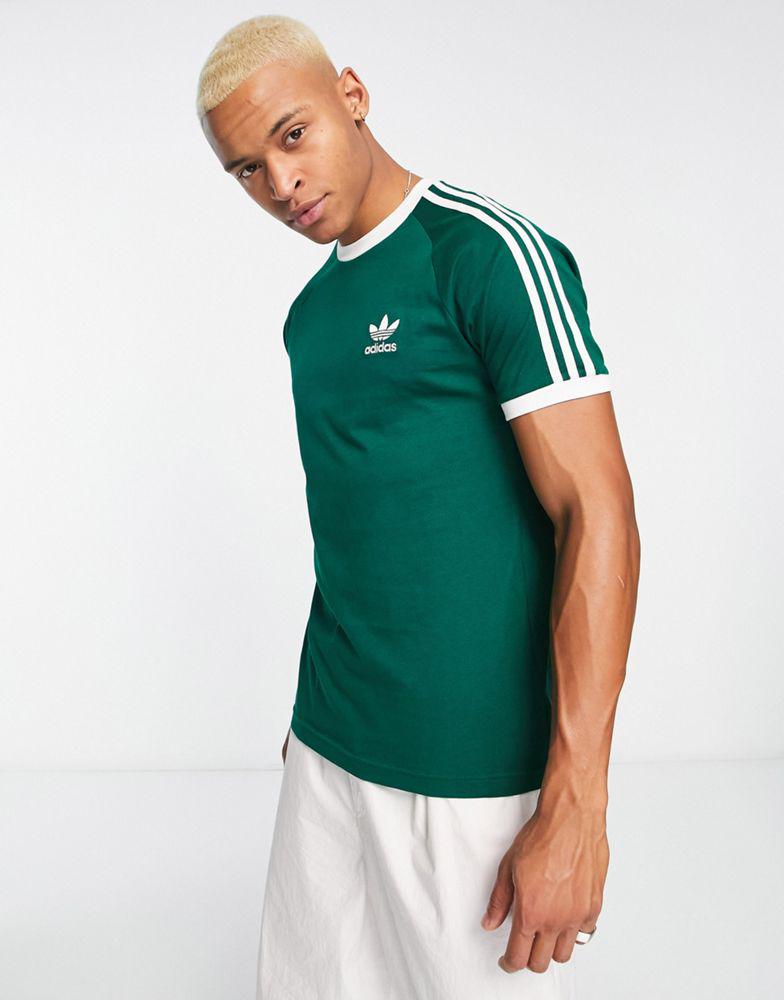 adidas Originals adicolor 3 stripe t-shirt in dark green商品第1张图片规格展示