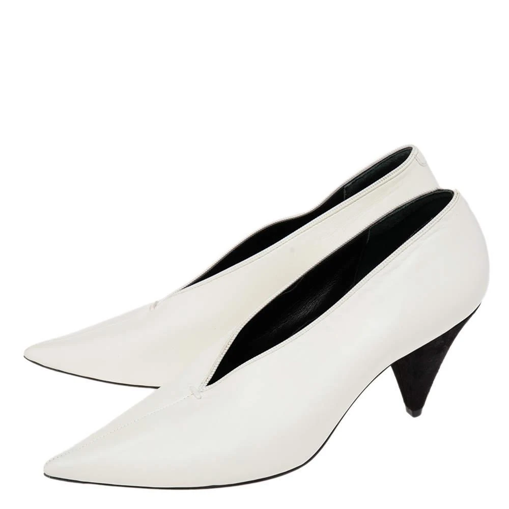 商品Celine|Celine Off-White Leather V Neck Pointed-Toe Pumps Size 38,价格¥1668,第4张图片详细描述