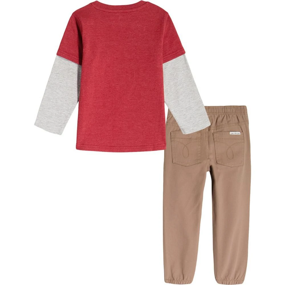 商品Calvin Klein|Little Boys Twofer Logo T-shirt and Twill Joggers, 2 Piece Set,价格¥132,第2张图片详细描述