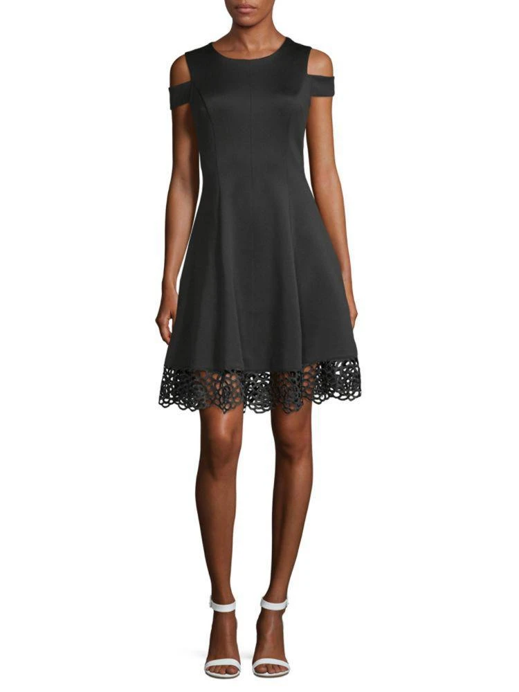 商品Donna Ricco|Lace Cold-Shoulder Fit-&-Flare Dress,价格¥443,第1张图片