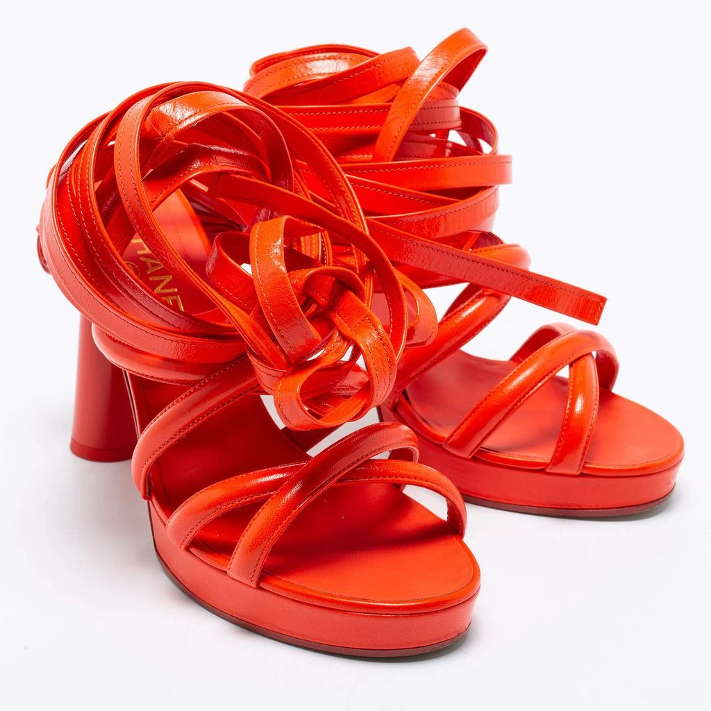 商品[二手商品] Chanel|Chanel Orange Leather Ankle Wrap  Sandals Size 41,价格¥4138,第4张图片详细描述