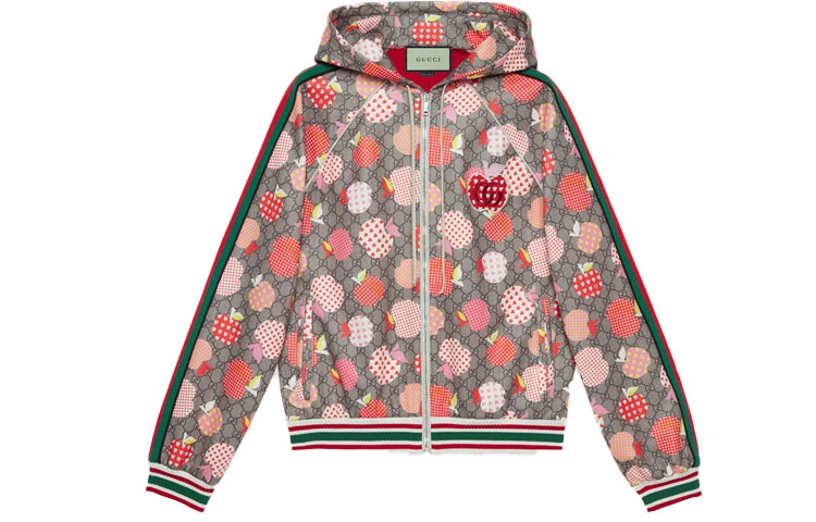 商品[国内直发] Gucci|古驰 七夕情人节特别系列 心苹果图案连帽夹克外套 女款 棕色,价格¥4971,第1张图片