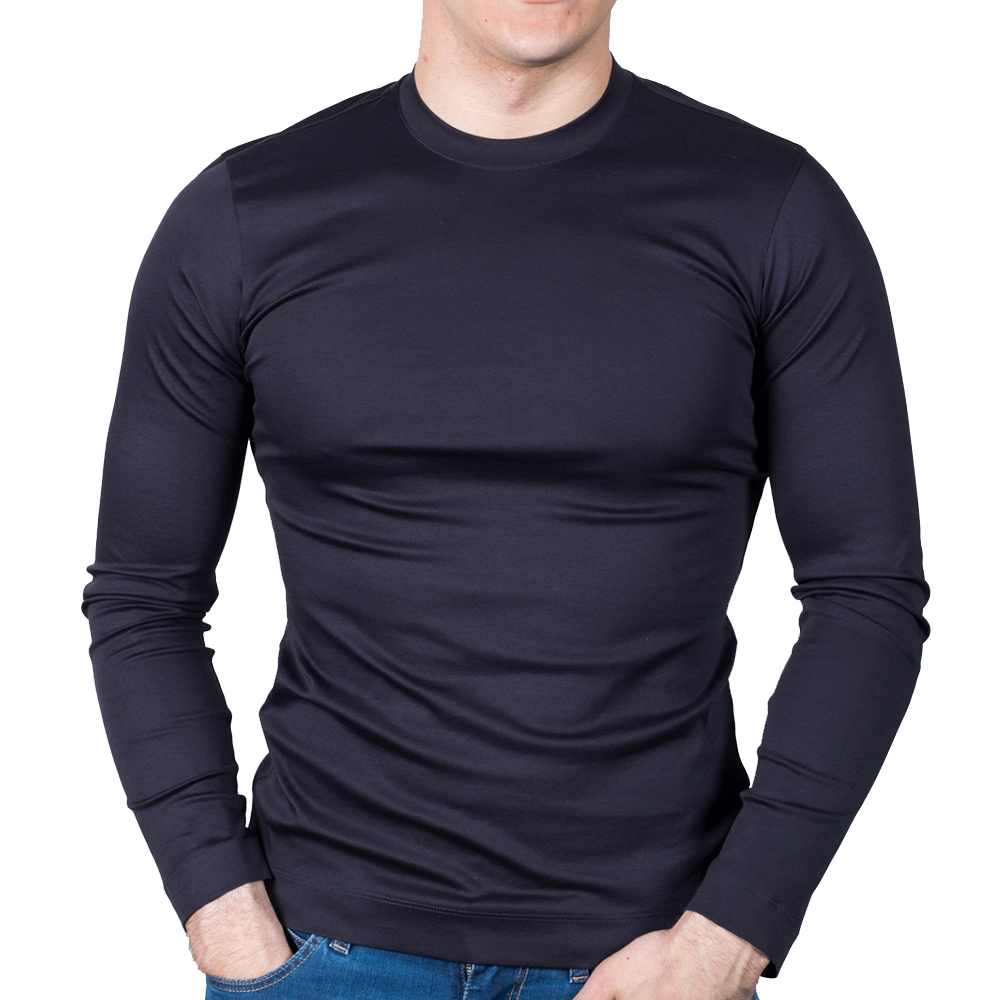 ZEGNA 男士蓝色棉质长袖T恤 VW348-ZZ642-B09商品第1张图片规格展示
