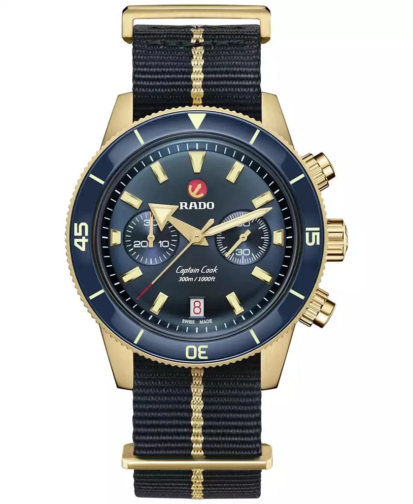 商品Rado|Men's Swiss Automatic Chronograph Captain Cook Blue NATO Strap Watch 43mm,价格¥36475,第1张图片