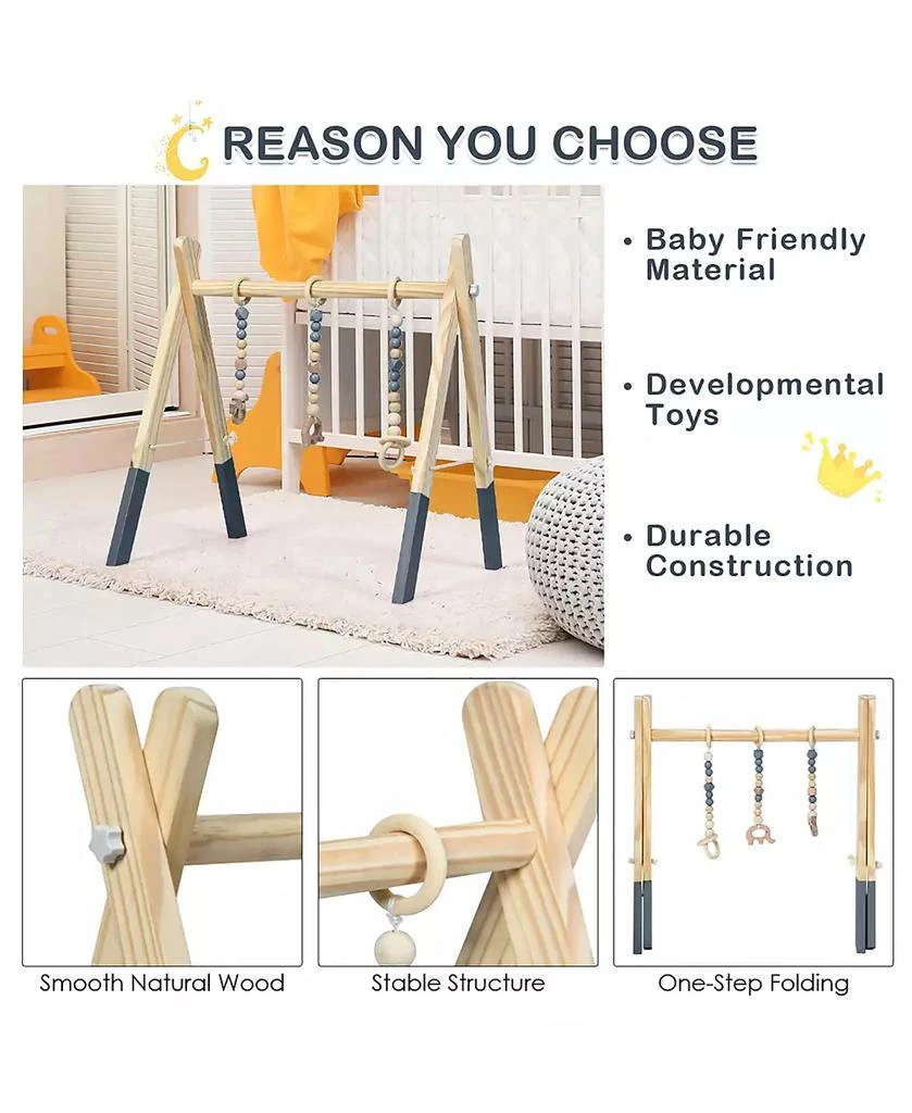 Baby Foldable Wooden Gym with 3 Wooden Teething Toys 商品