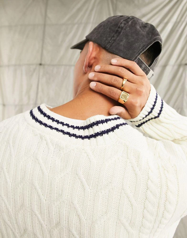 商品ASOS|ASOS DESIGN cable knit cricket jumper in off white and navy tipping,价格¥245,第3张图片详细描述