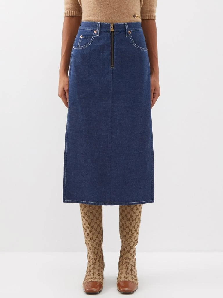 商品Gucci|Side-slit denim midi skirt,价格¥8024,第2张图片详细描述