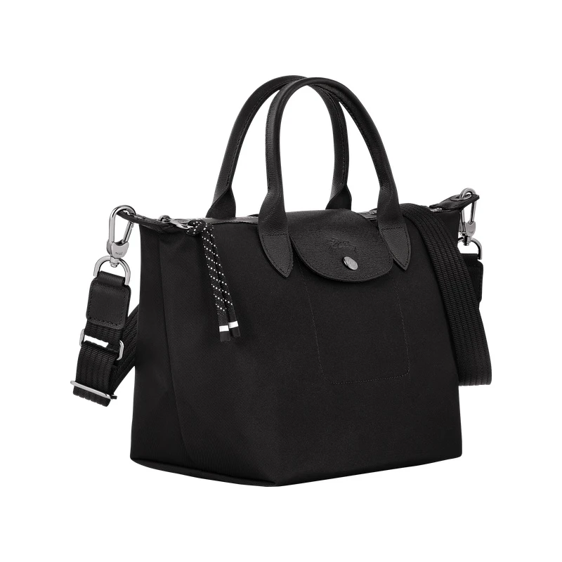 【现货速发】LONGCHAMP/珑骧 女士黑色帆布银色五金按扣拉链开合可调节肩带可斜挎小号手提包 商品
